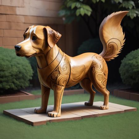 00738-1643024864-a (woodcarvingcd, shiny_1.2) dog, simple toy, toy model, standing on lawn, (solo_1.2), , no humans, high quality, masterpiece, r.png